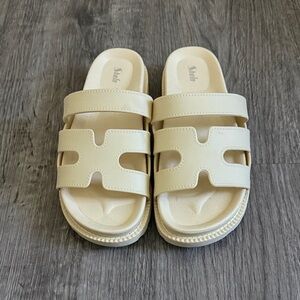 SHEIN Cream Double Strap Slide Sandals